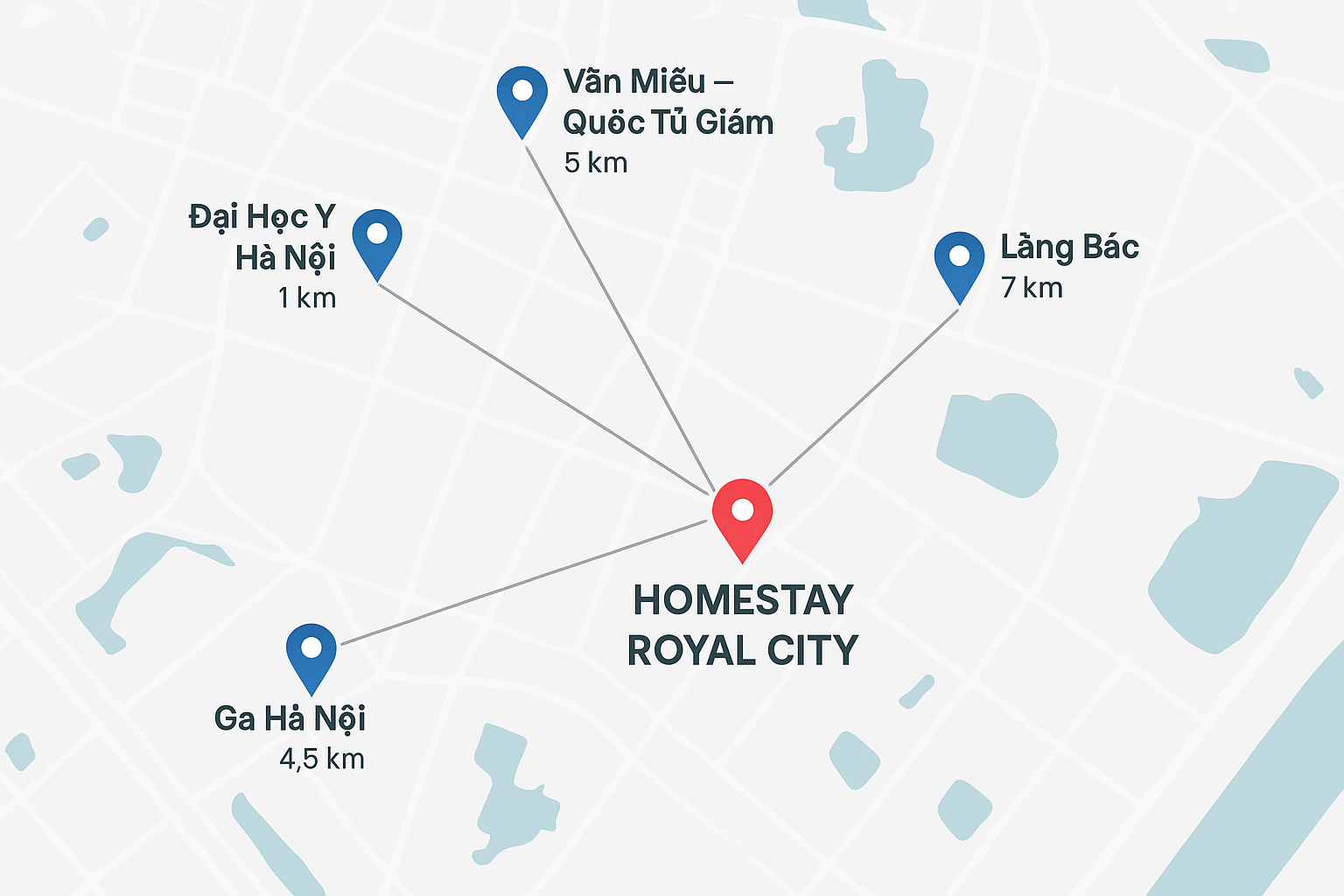 Royal City khoảng cách từ homestay royal city đến các khu vui chơi giải trí ở hà nội
