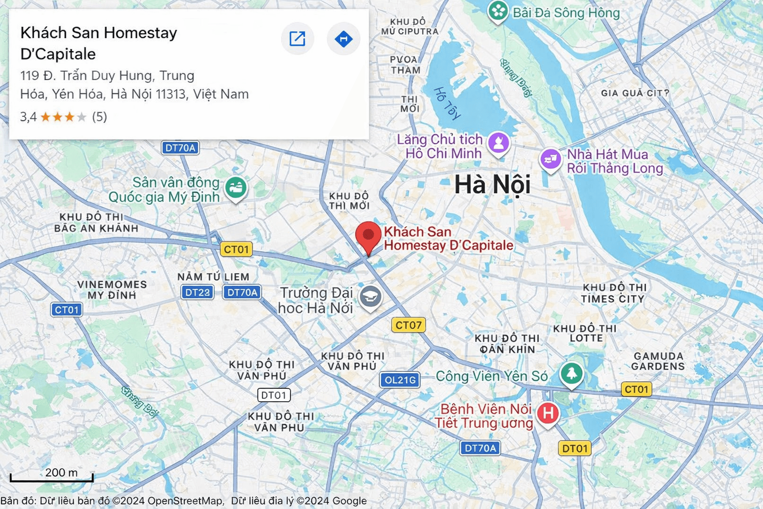 Vị trí homestay dcapitale 119 trần duy hưng, cầu giấy, hà nội