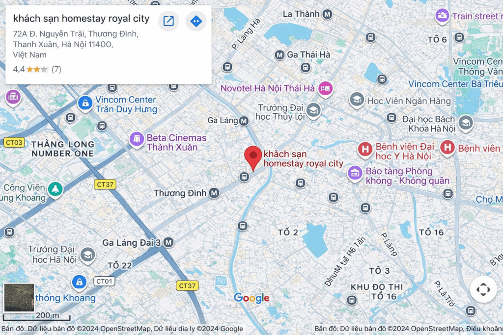 Vị trí homestay royal city trên google map